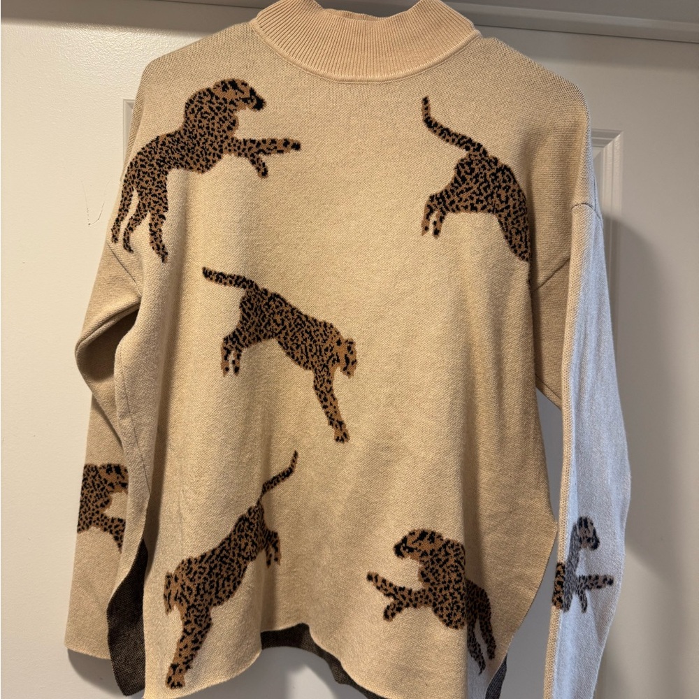 Leopard Print Beige Sweater